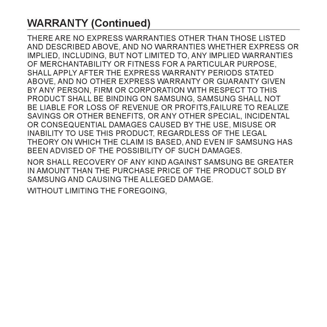 Samsung YP-S3 user manual Warranty 