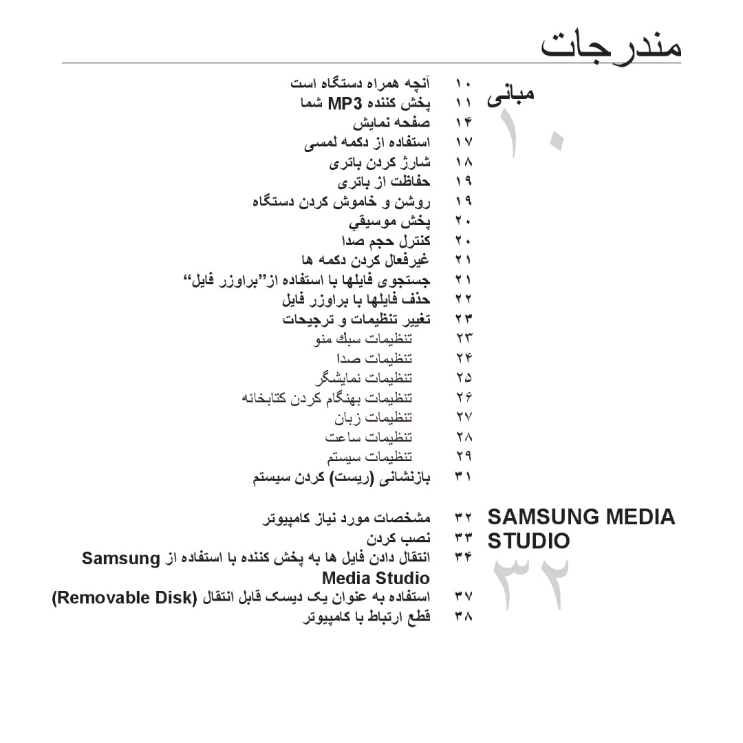 Samsung YP-S3AB/MEA, YP-S3AL/HAC, YP-S3AR/MEA, YP-S3AW/HAC, YP-S3CB/HAC, YP-S3CG/MEA manual ﺕﺎﺟﺭﺪﻨﻣ, ﺮﺗﻮﻴﭙﻣﺎﮐ ﺎﺑ ﻁﺎﺒﺗﺭﺍ ﻊﻄﻗ 