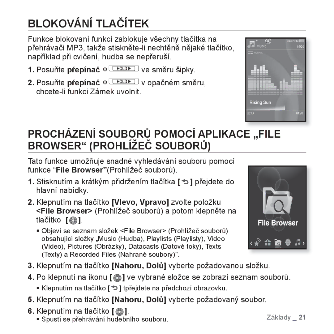 Samsung YP-S3JAW/EDC, YP-S3JAR/EDC, YP-S3JAL/EDC, YP-S3JAG/EDC, YP-S3JQB/EDC manual Blokování Tlačítek, Klepnutím na tlačítko 