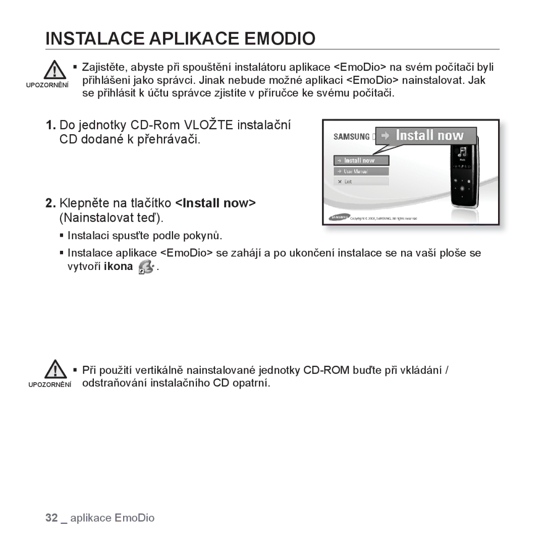 Samsung YP-S3JAG/EDC, YP-S3JAR/EDC, YP-S3JAL/EDC, YP-S3JAW/EDC, YP-S3JQB/EDC, YP-S3JAB/EDC manual Instalace Aplikace Emodio 