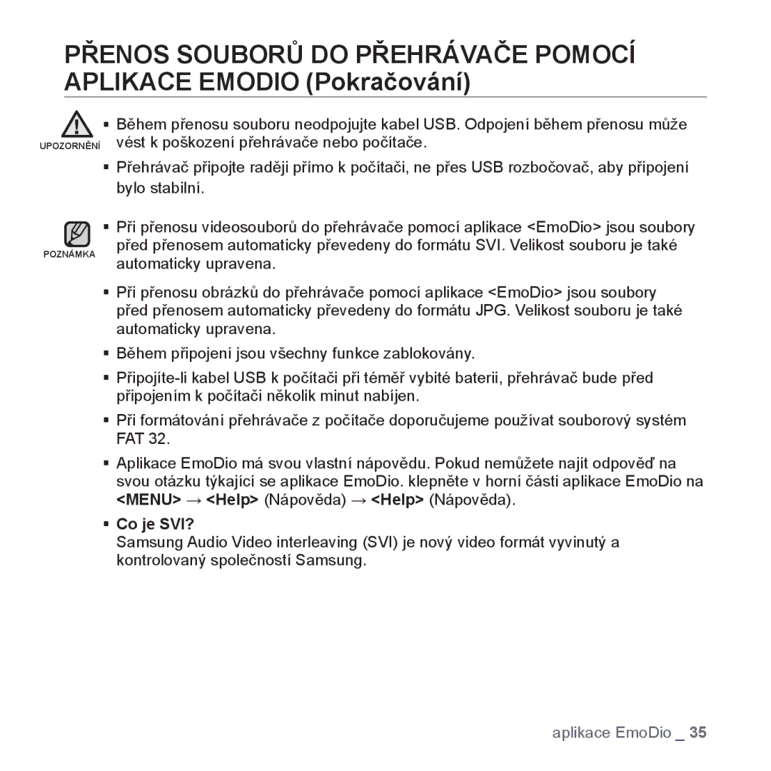 Samsung YP-S3JAB/EDC, YP-S3JAR/EDC, YP-S3JAL/EDC, YP-S3JAG/EDC, YP-S3JAW/EDC, YP-S3JQB/EDC manual ƒ Co je SVI? 