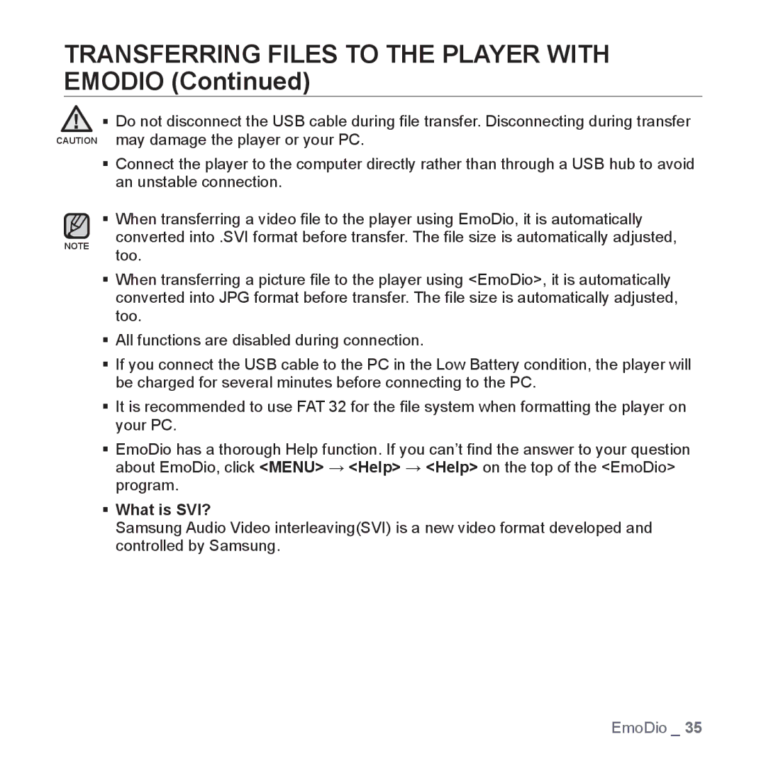 Samsung YP-S3JCB/XEF, YP-S3JCG/XEF, YP-S3JAL/XEF, YP-S3JAB/XEF, YP-S3JAG/XEF, YP-S3JCW/XEF, YP-S3JAR/XEF manual ƒ What is SVI? 