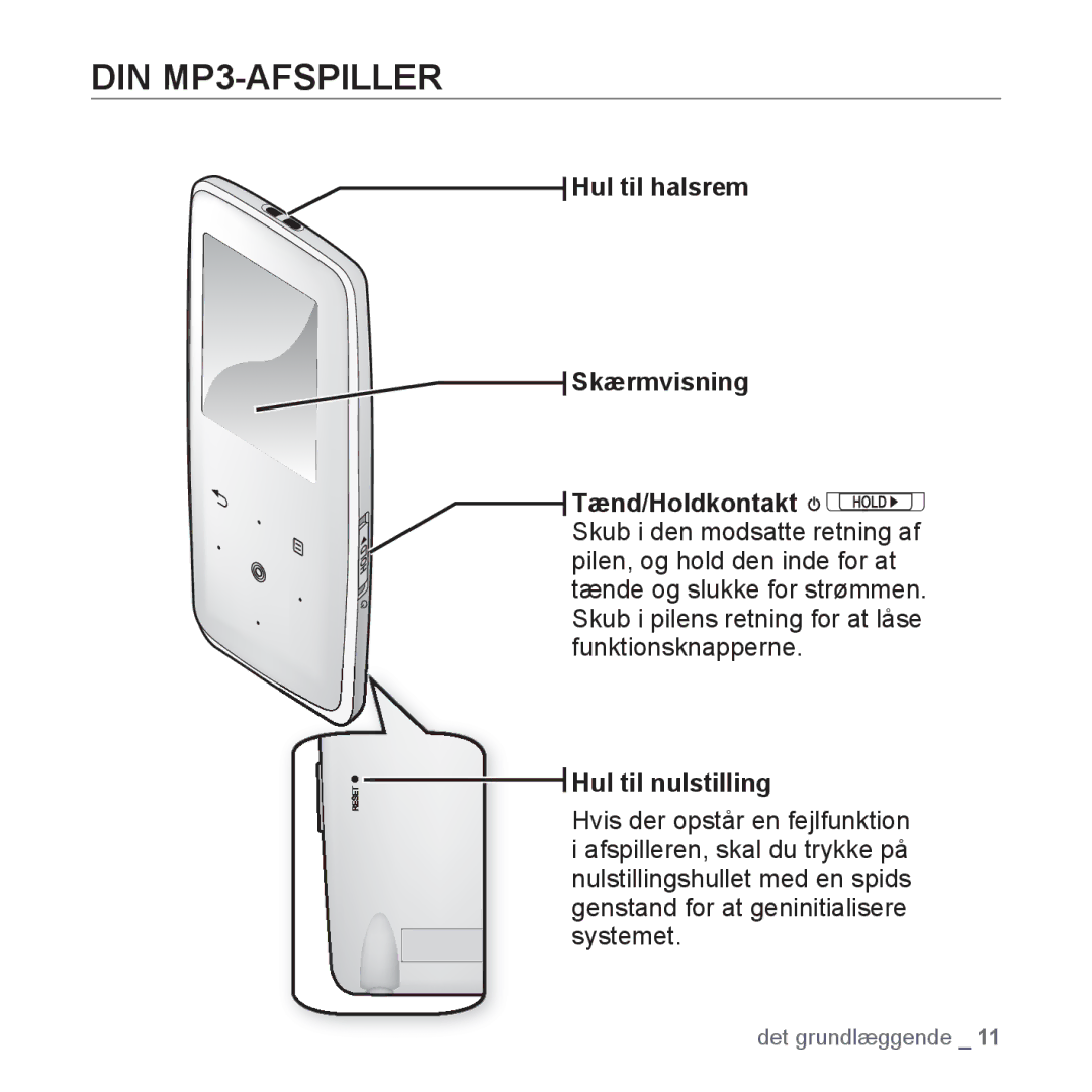 Samsung YP-S3JAB/EDC, YP-S3JQB/EDC, YP-S3JQW/XEE, YP-S3JAR/XEE, YP-S3JAB/XEE, YP-S3JAW/XEE, YP-S3JQB/XEE manual DIN MP3-AFSPILLER 