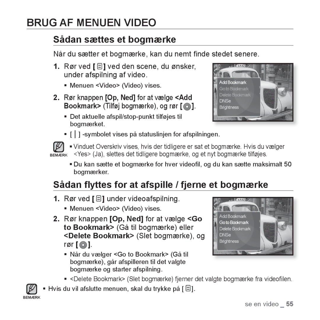 Samsung YP-S3JAW/XEE, YP-S3JQB/EDC, YP-S3JAB/EDC, YP-S3JQW/XEE, YP-S3JAR/XEE Brug AF Menuen Video, ƒ Menuen Video Video vises 