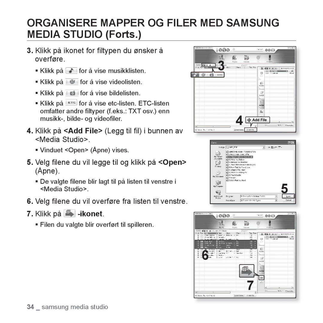 Samsung YP-S3JAB/XEE, YP-S3JQB/EDC, YP-S3JAB/EDC, YP-S3JQW/XEE Organisere Mapper OG Filer MED Samsung Media Studio Forts 