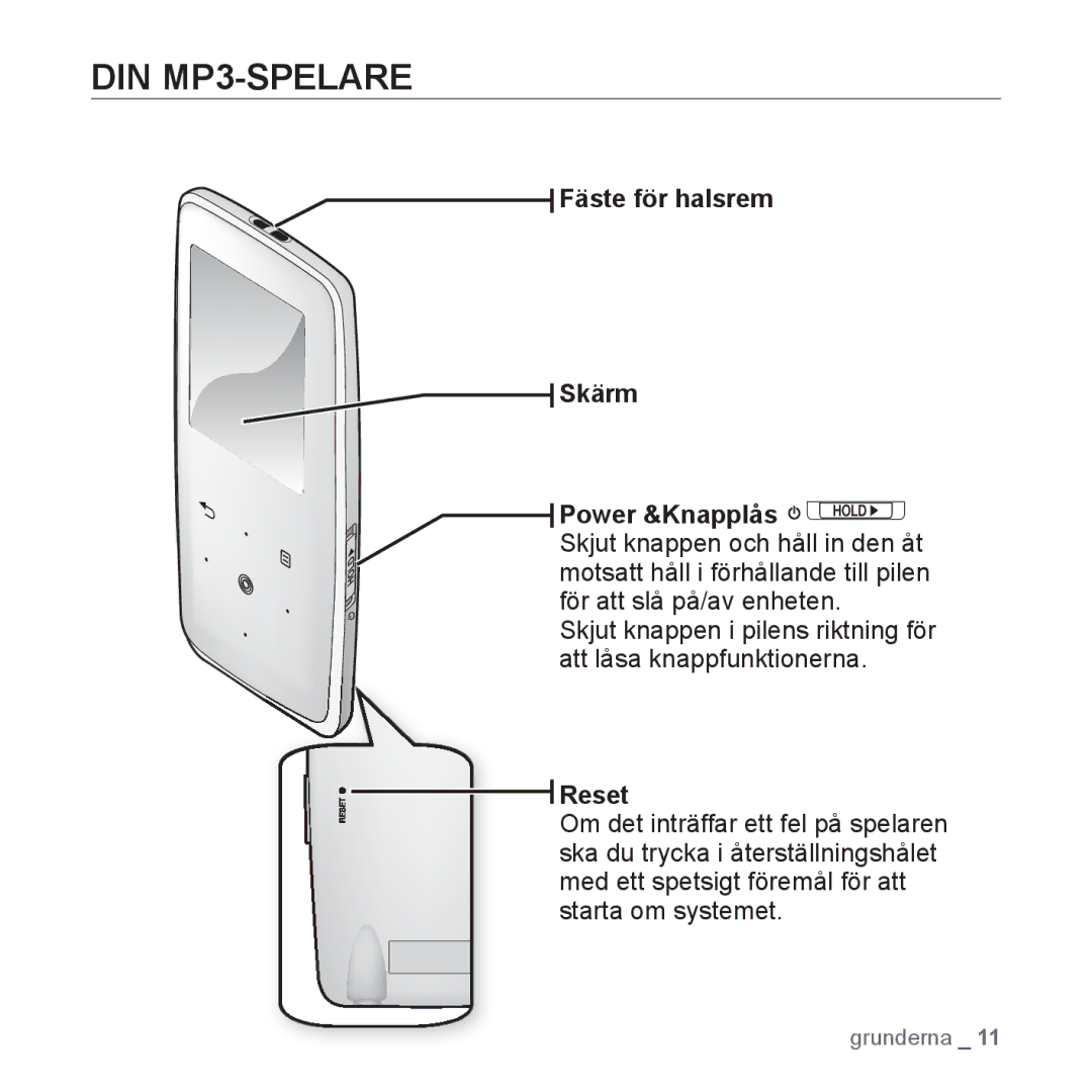 Samsung YP-S3JAB/EDC, YP-S3JQB/EDC, YP-S3JQW/XEE, YP-S3JAR/XEE, YP-S3JAB/XEE, YP-S3JAW/XEE, YP-S3JQB/XEE DIN MP3-SPELARE, Reset 