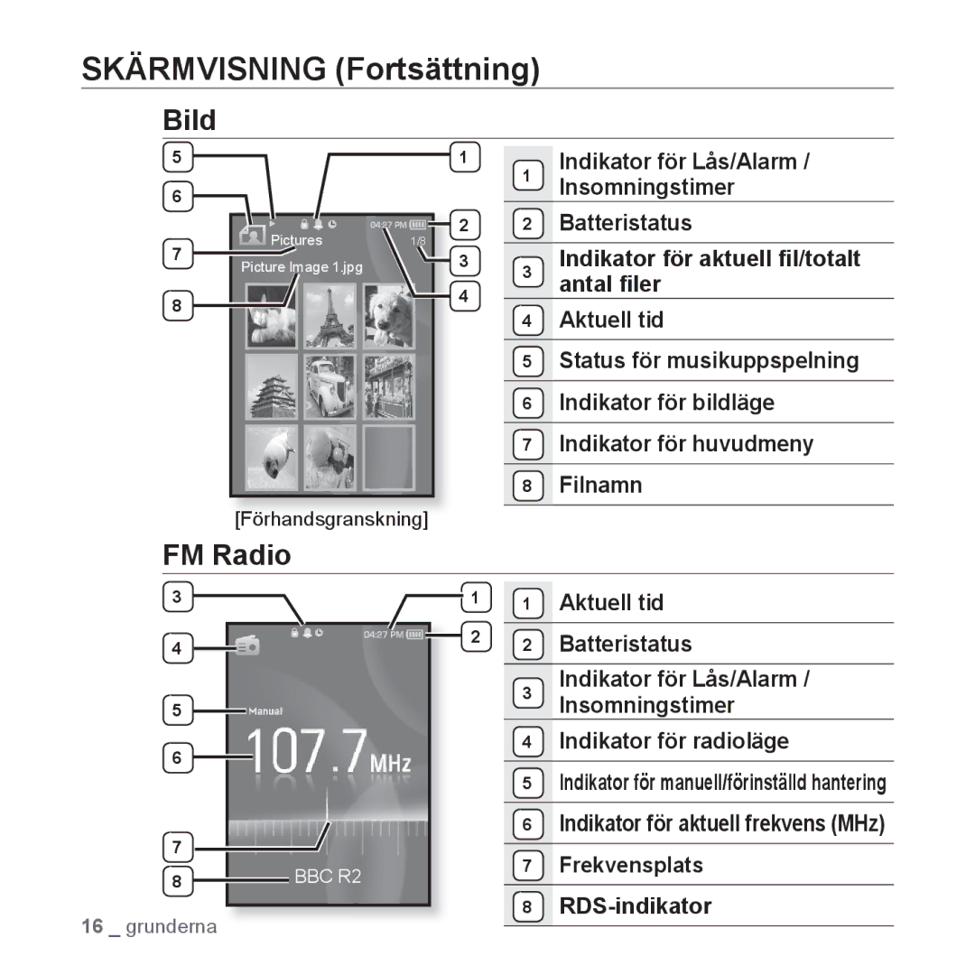 Samsung YP-S3JQB/XEE, YP-S3JQB/EDC, YP-S3JAB/EDC, YP-S3JQW/XEE, YP-S3JAR/XEE, YP-S3JAB/XEE, YP-S3JAW/XEE manual Bild, FM Radio 