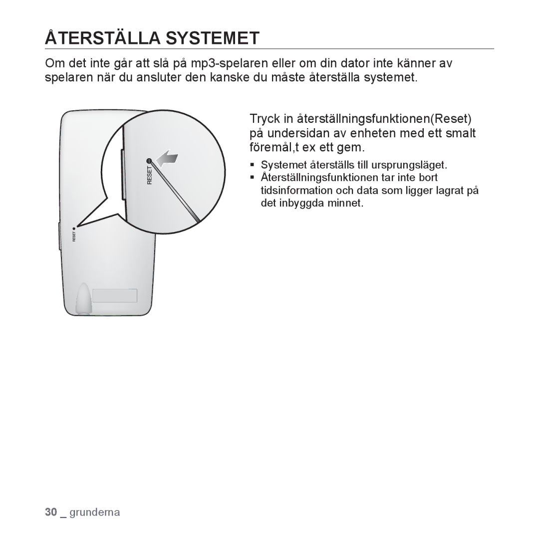 Samsung YP-S3JQB/EDC, YP-S3JAB/EDC, YP-S3JQW/XEE, YP-S3JAR/XEE, YP-S3JAB/XEE, YP-S3JAW/XEE, YP-S3JQB/XEE Återställa Systemet 