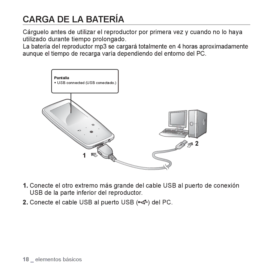 Samsung YP-S3JQB/EDC, YP-S3JQL/EDC, YP-S3JAR/EDC, YP-S3JAL/EDC, YP-S3JAG/EDC, YP-S3JAW/EDC, YP-S3JQG/EDC Carga DE LA Batería 