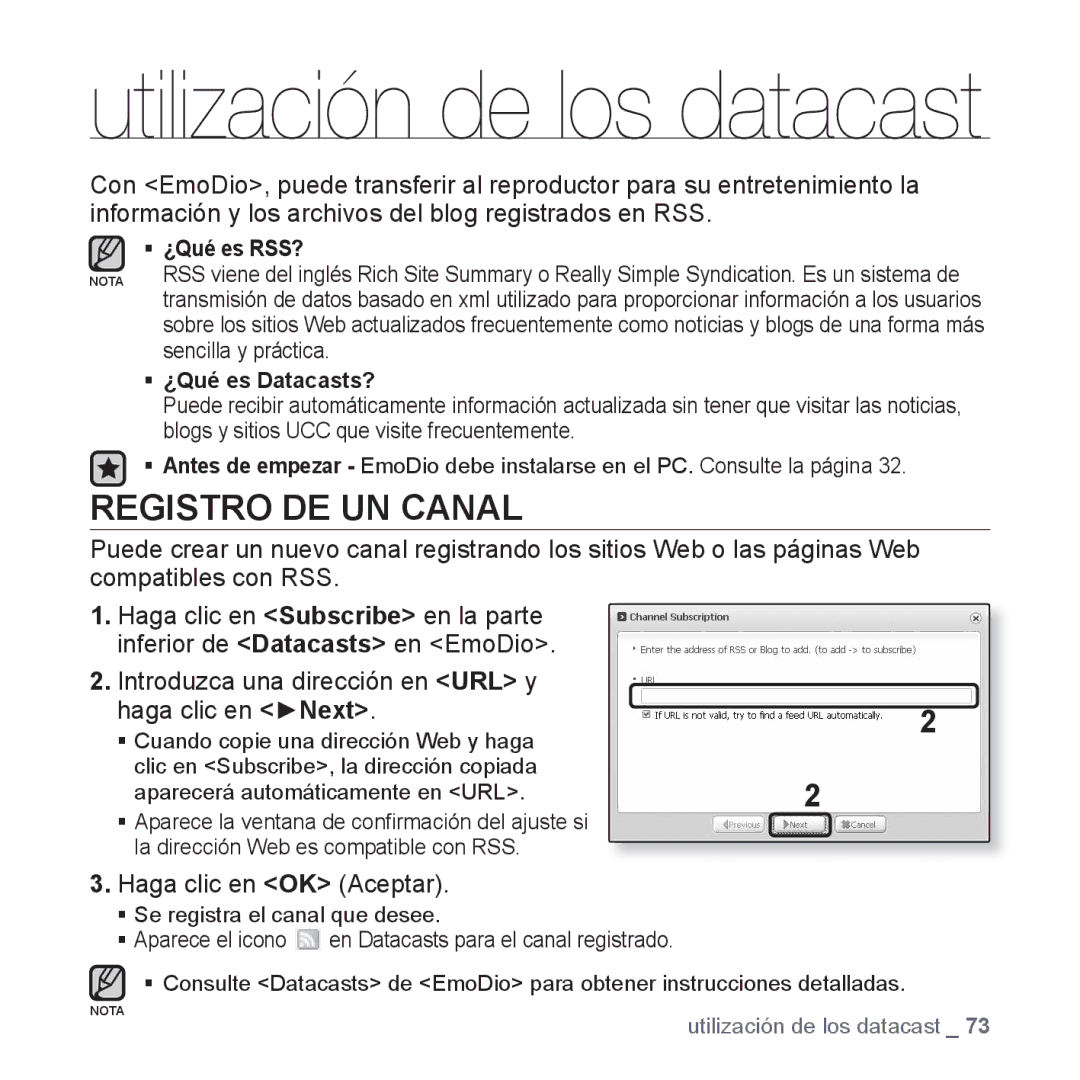 Samsung YP-S3JAR/EDC, YP-S3JQL/EDC, YP-S3JAL/EDC, YP-S3JAG/EDC, YP-S3JAW/EDC Registro DE UN Canal, Haga clic en OK Aceptar 