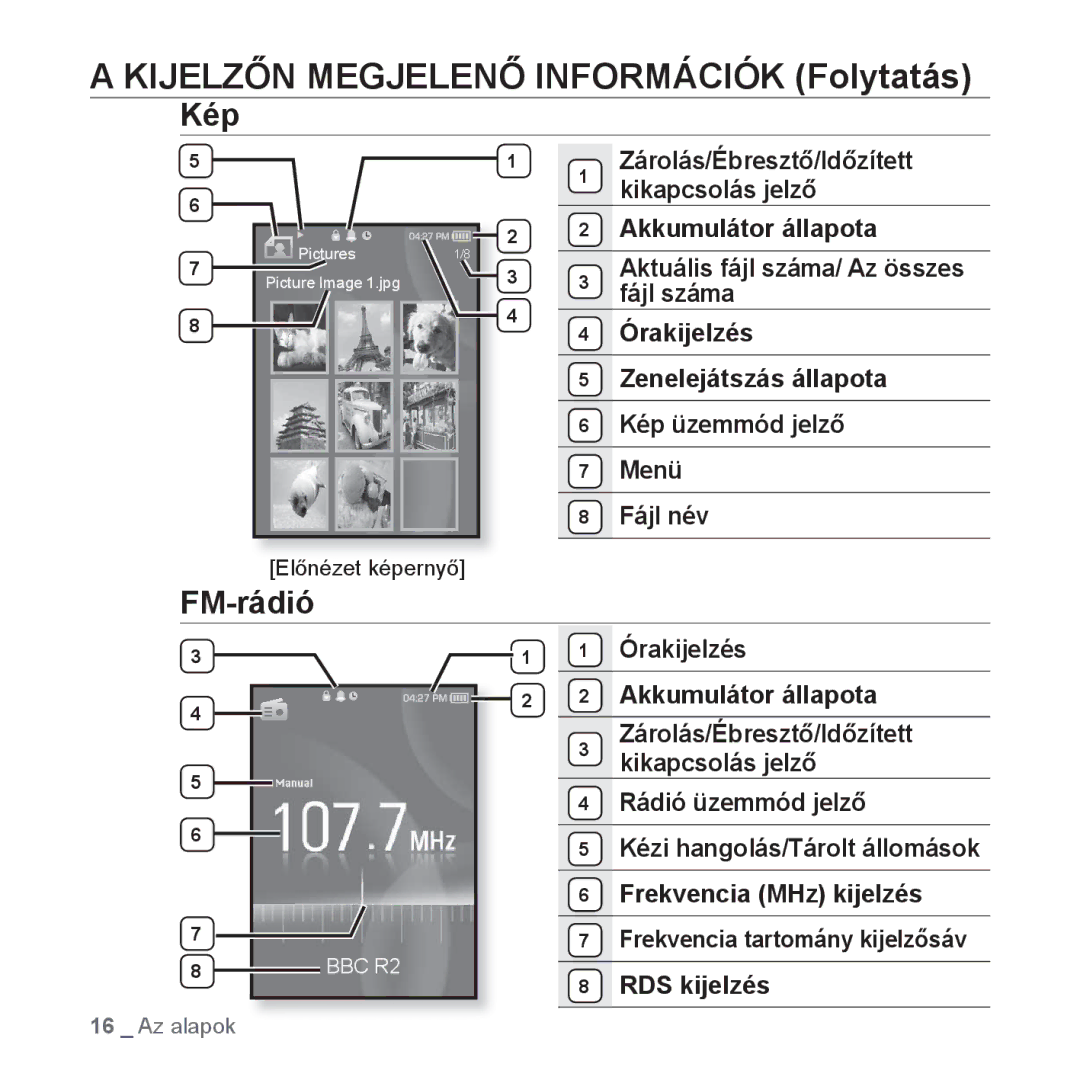 Samsung YP-S3JAW/EDC, YP-S3JQL/EDC, YP-S3JAR/EDC, YP-S3JAL/EDC, YP-S3JAG/EDC, YP-S3JQG/EDC, YP-S3JCBS/EDC manual Kép, FM-rádió 