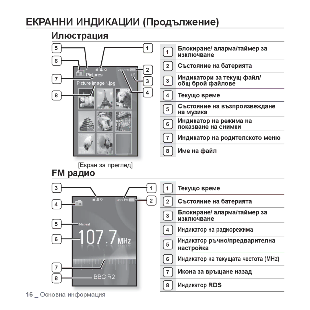 Samsung YP-S3JQR/EDC, YP-S3JQL/EDC, YP-S3JQG/EDC, YP-S3JQB/EDC, YP-S3JQW/EDC, YP-S3JAB/EDC manual Илюстрация, FM радио 