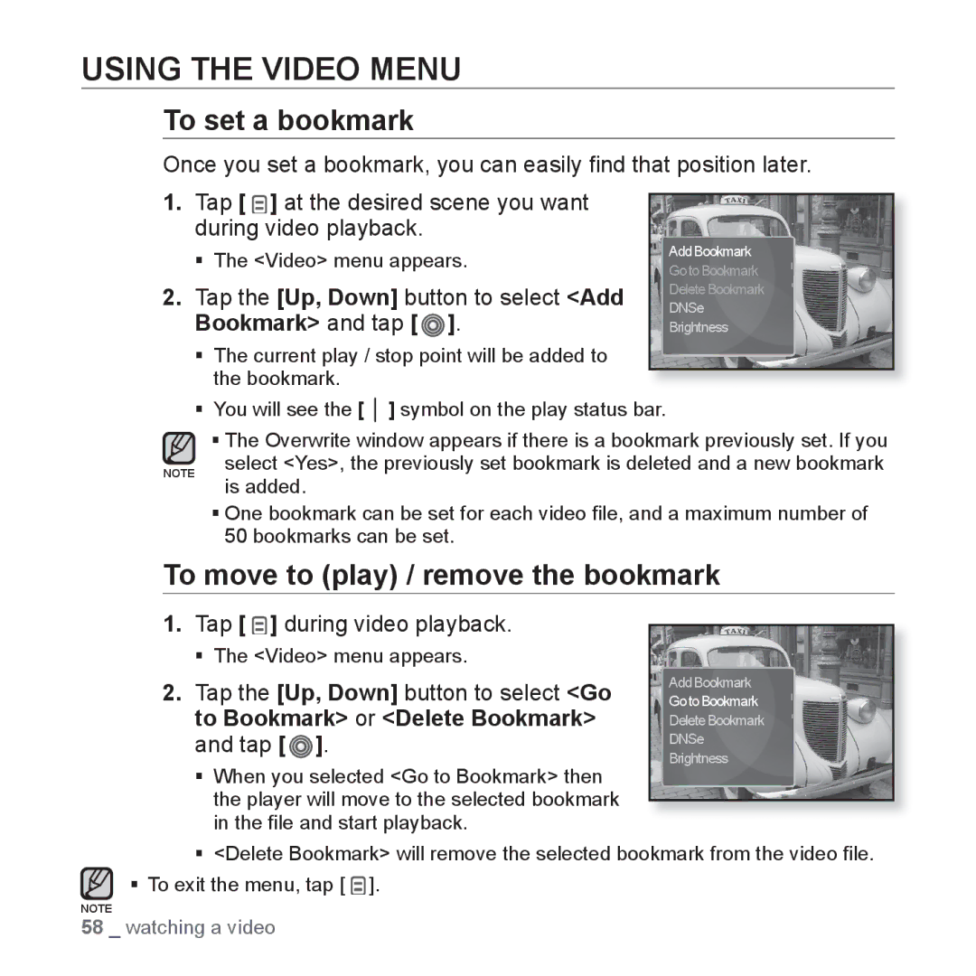 Samsung YP-S3QL/XSV, YP-S3QB/XSV, YP-S3QG/XSV, YP-S3AW/XSV, YP-S3QW/XSV, YP-S3AG/XSV manual Using the Video Menu, Is added 