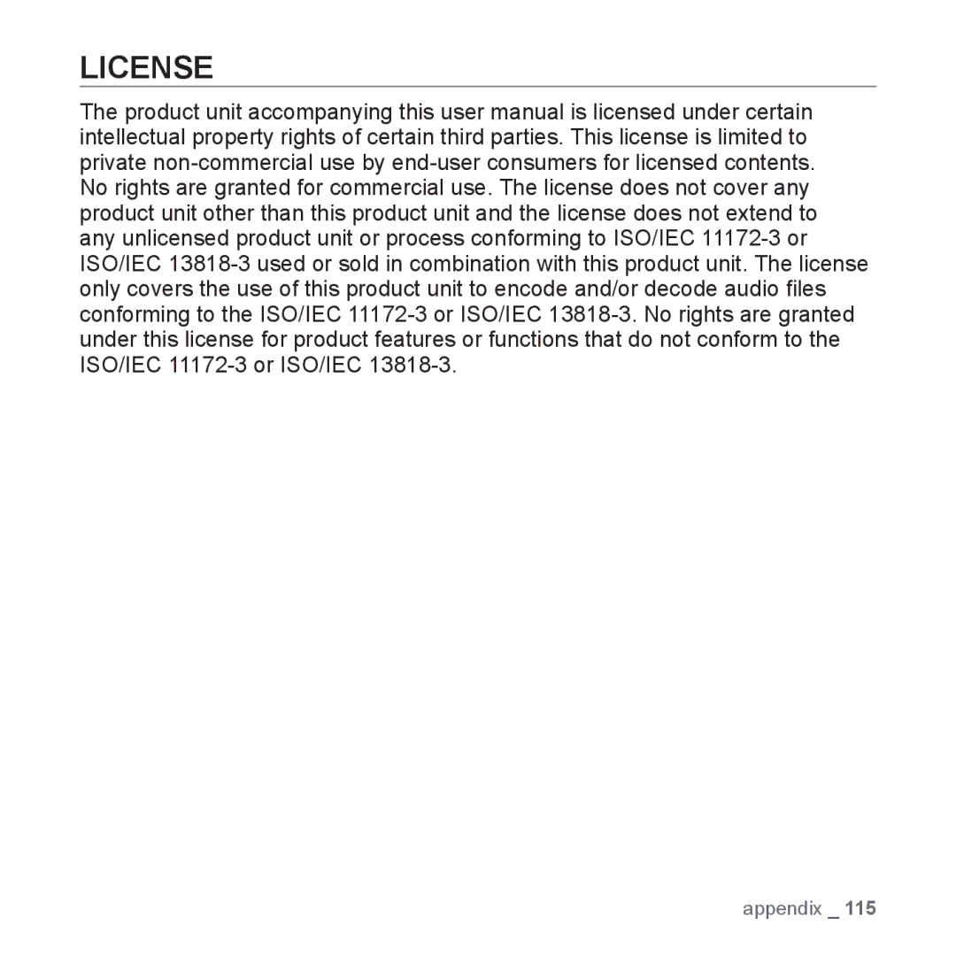 Samsung YP-S5 user manual License 