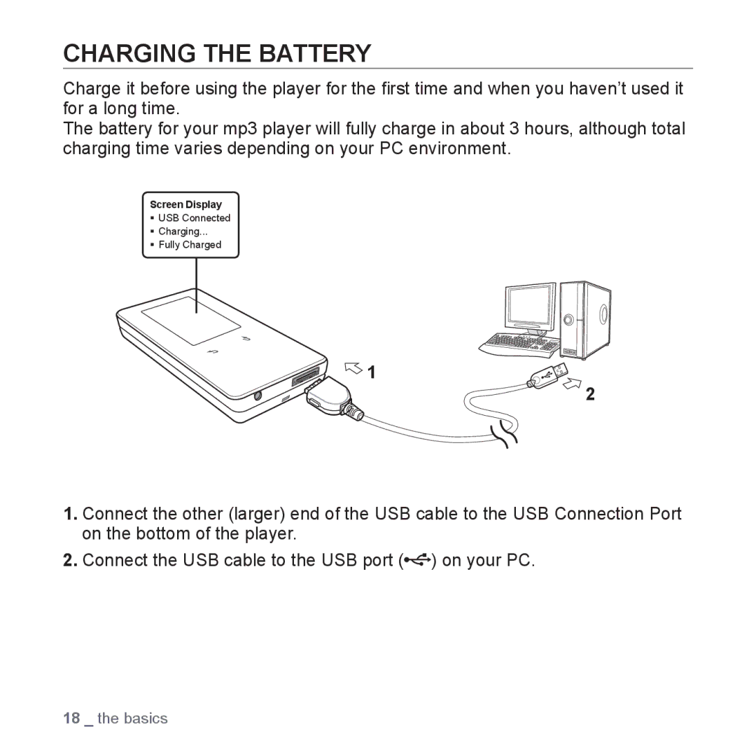 Samsung YP-S5 user manual Charging the Battery 