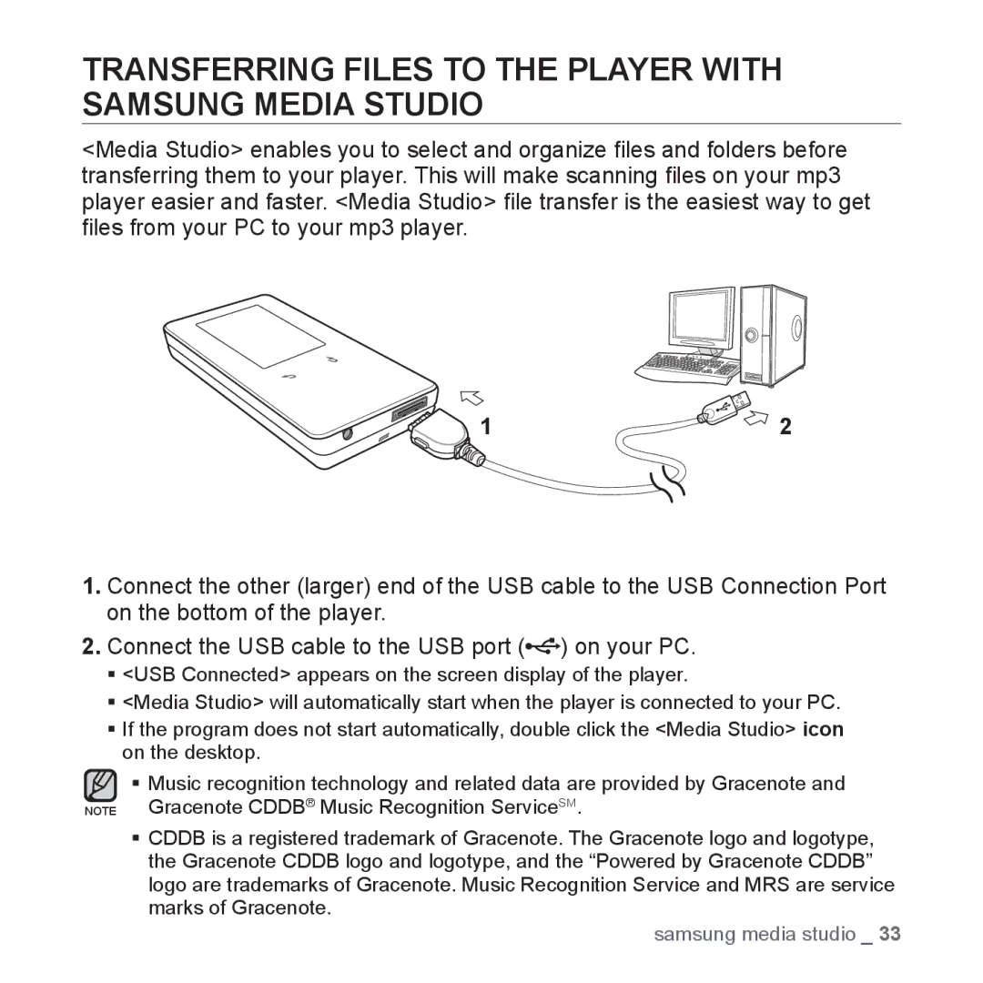 Samsung YP-S5 user manual Transferring Files to the Player with Samsung Media Studio 