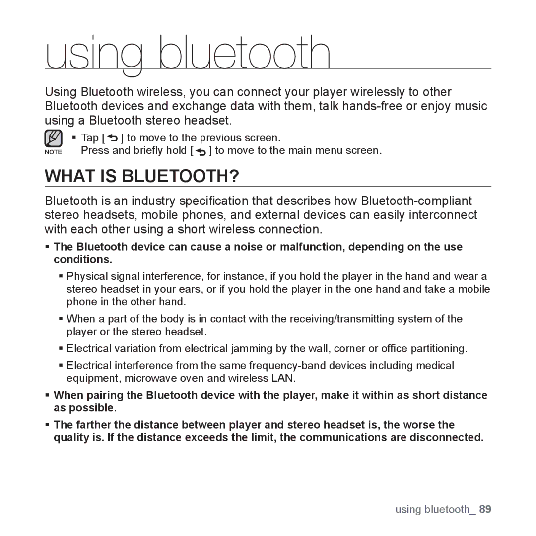 Samsung YP-S5 user manual Using bluetooth, What is BLUETOOTH? 