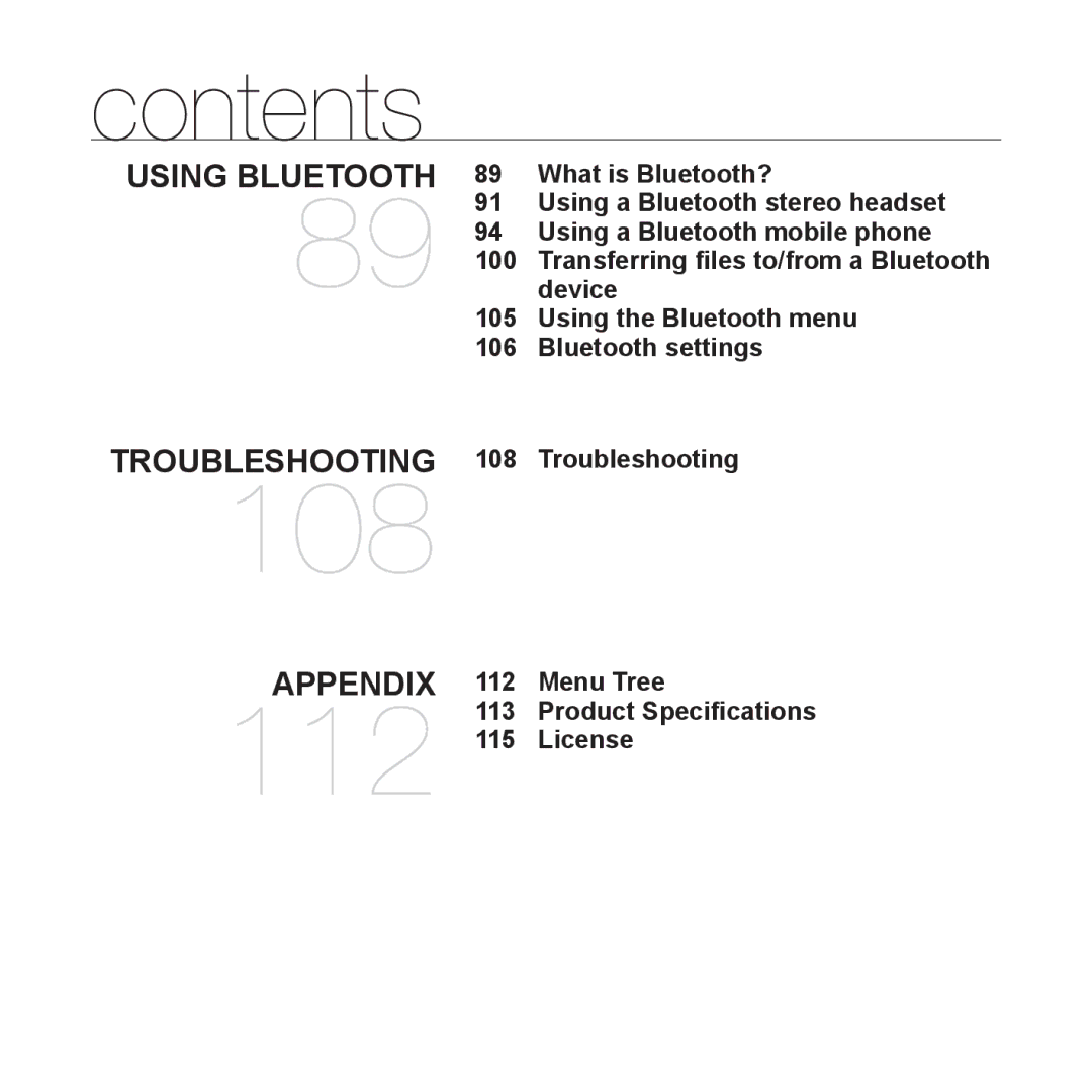 Samsung YP-S5 user manual What is Bluetooth?, Using a Bluetooth stereo headset, Using a Bluetooth mobile phone, 100, Device 