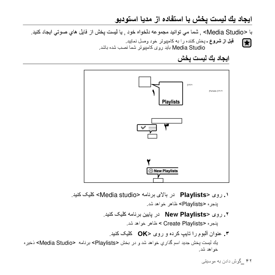 Samsung YP-S5QW/AAW ویدوتسا ایدم زا هدافتسا اب شخپ تسیل كی داجیا, دينک کيلک Media studio همانرب یلااب رد Playlists یور 