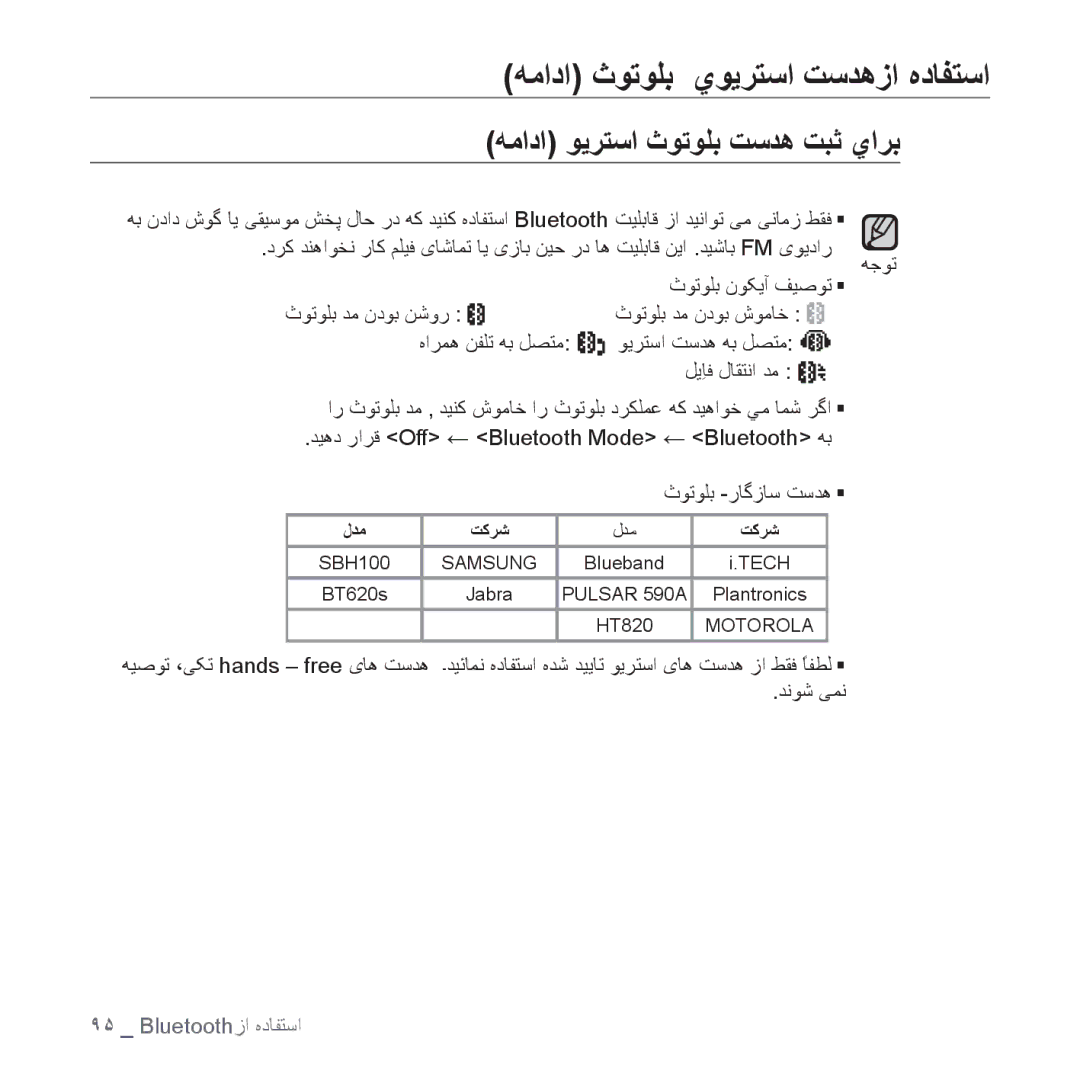 Samsung YP-S5AW/HAC, YP-S5AB/HAC, YP-S5QB/HAC manual همادا ثوتولب يويرتسا تسدهزا هدافتسا, همادا ويرتسا ثوتولب تسده تبث يارب 