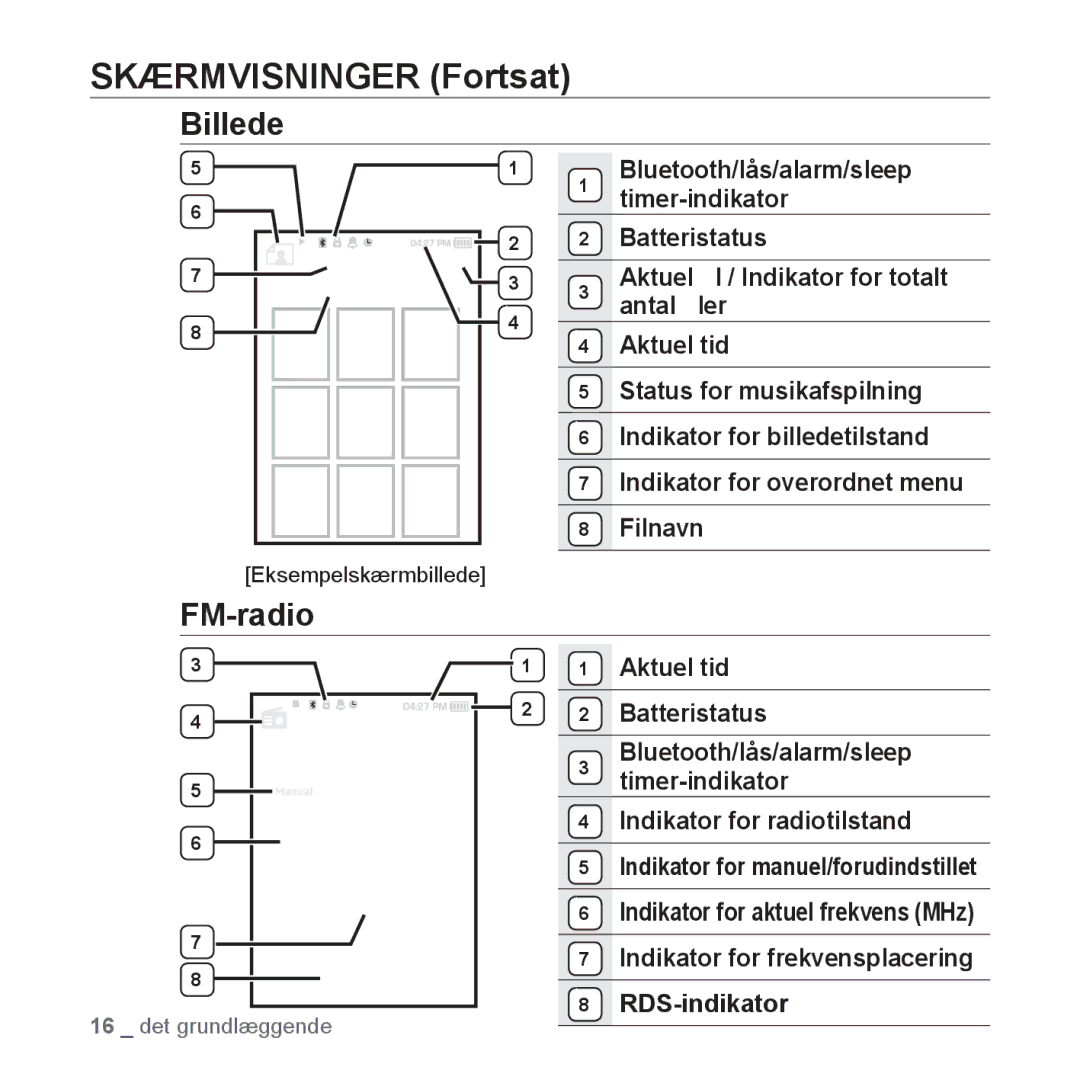 Samsung YP-S5JAB/XEE manual Billede, FM-radio, Antal ﬁler, RDS-indikator 