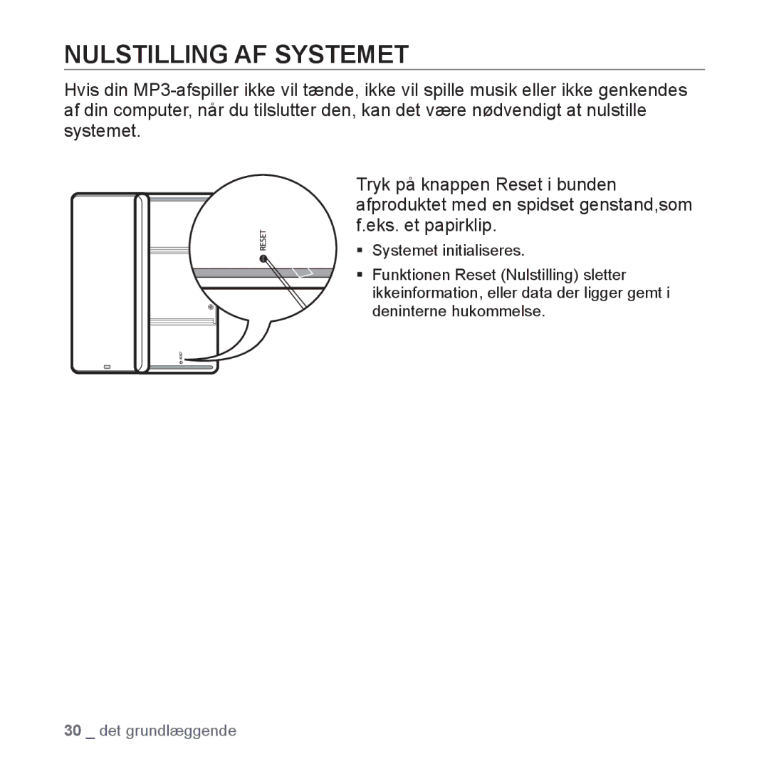 Samsung YP-S5JAB/XEE manual Nulstilling AF Systemet 