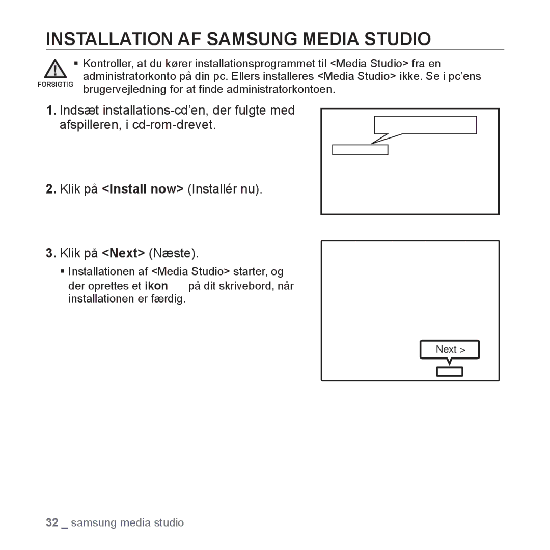 Samsung YP-S5JAB/XEE manual Installation AF Samsung Media Studio, Next 