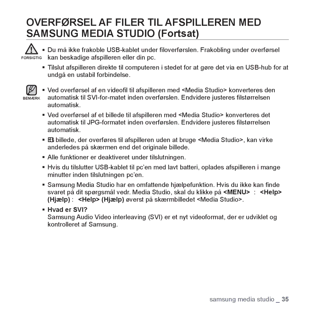 Samsung YP-S5JAB/XEE manual ƒ Hvad er SVI? 