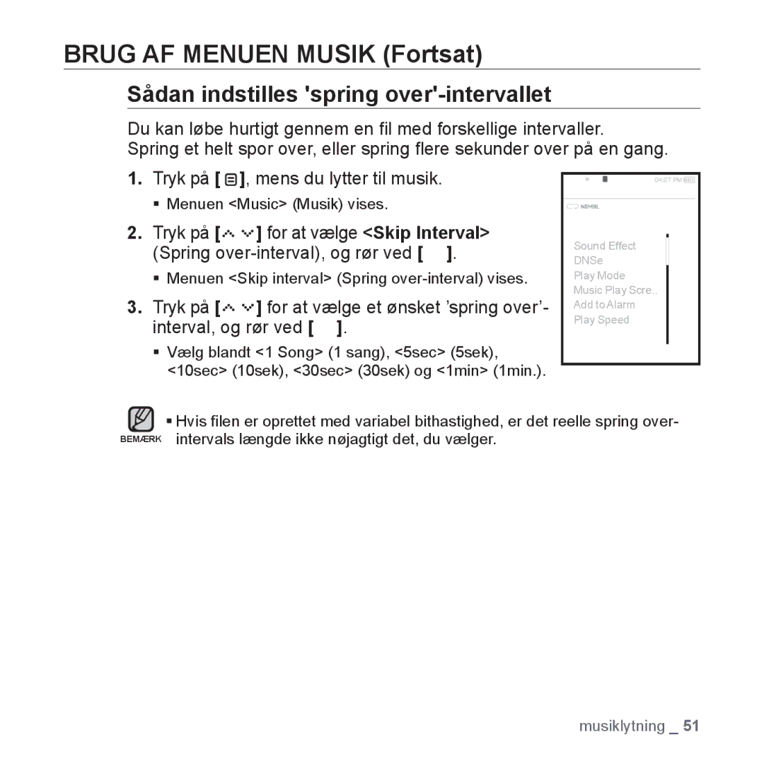 Samsung YP-S5JAB/XEE manual Sådan indstilles spring over-intervallet 