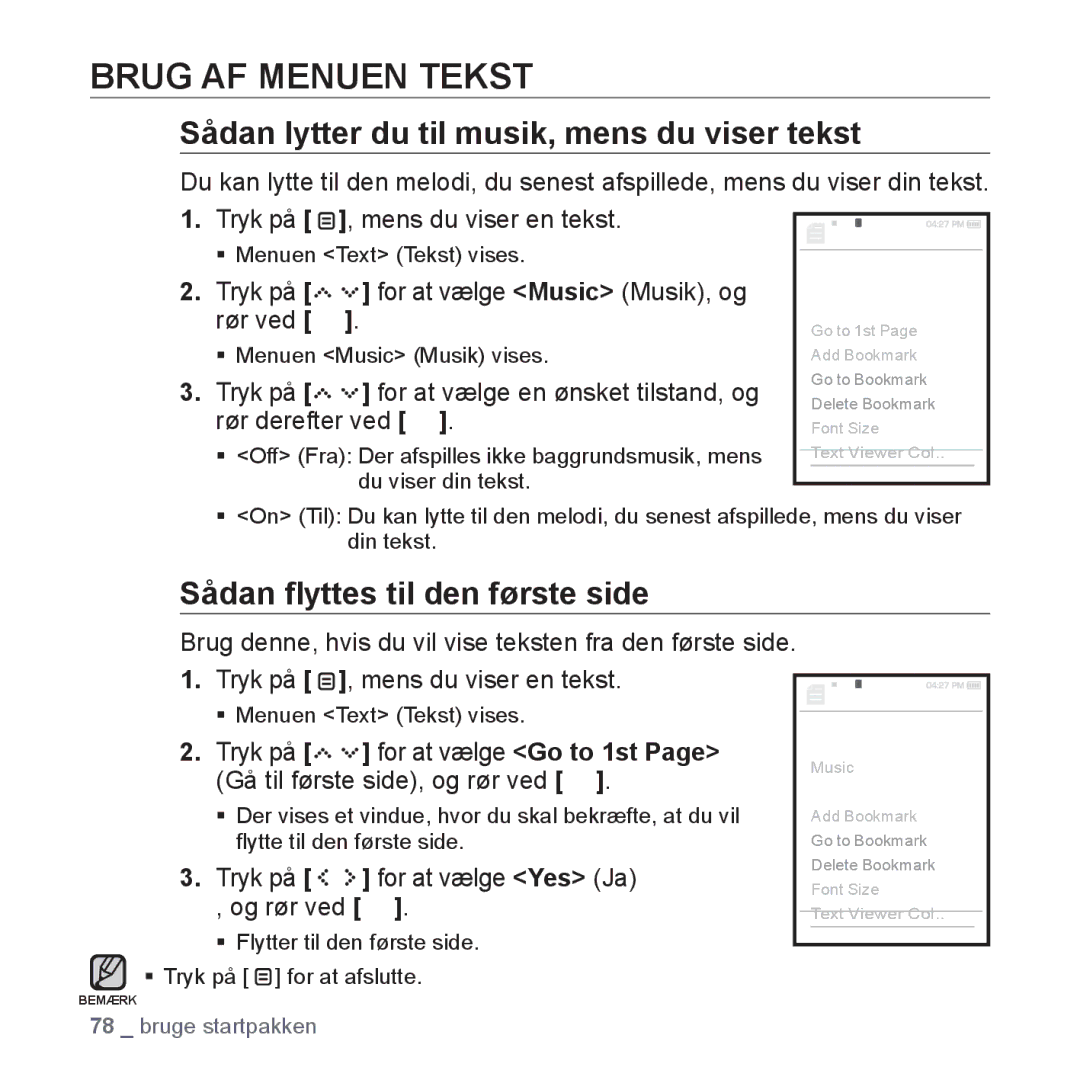 Samsung YP-S5JAB/XEE manual Brug AF Menuen Tekst, Sådan lytter du til musik, mens du viser tekst 