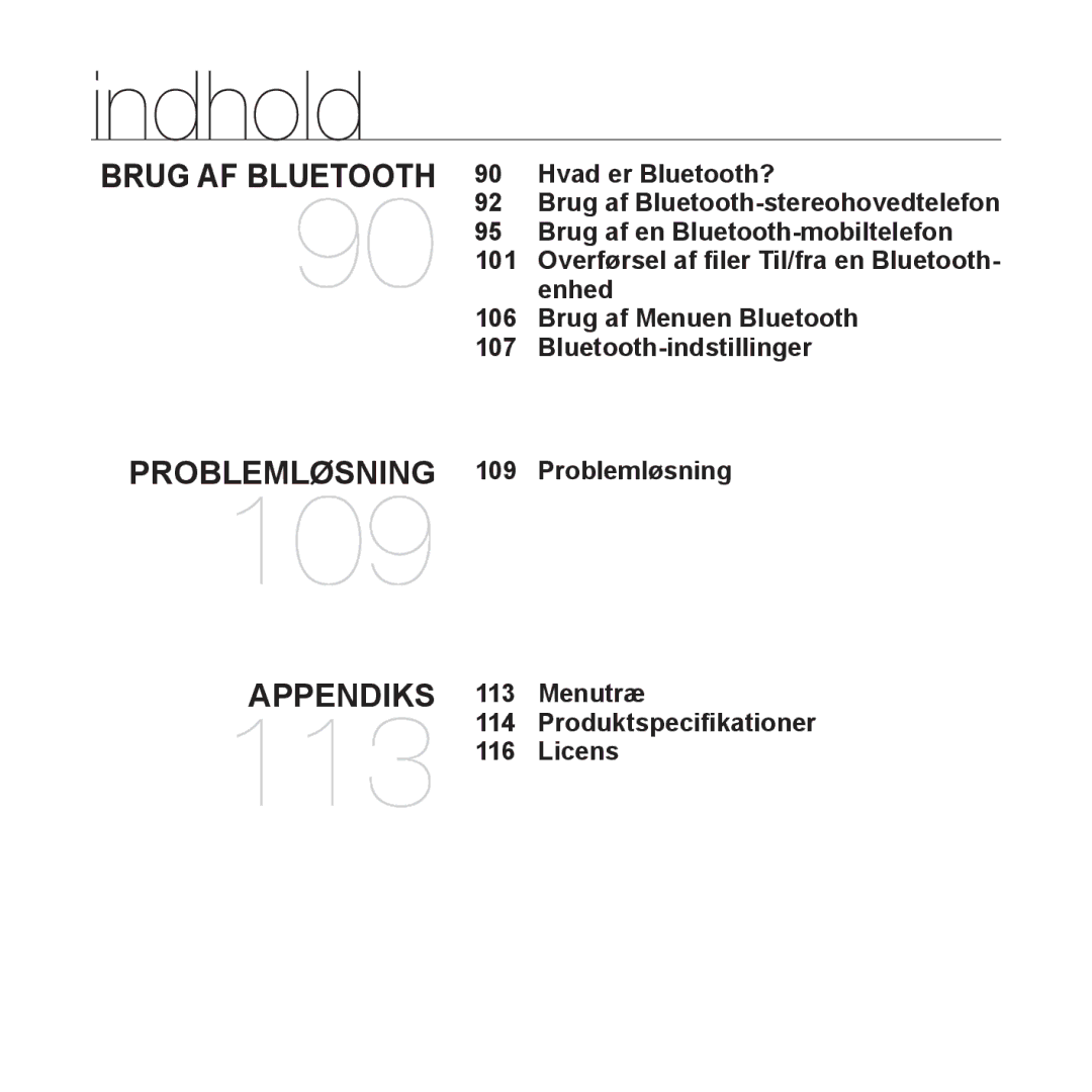 Samsung YP-S5JAB/XEE manual Hvad er Bluetooth?, Brug af en Bluetooth-mobiltelefon, 101, Enhed, Problemløsning 