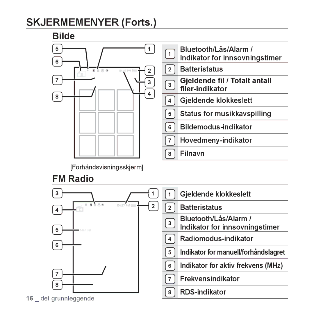 Samsung YP-S5JAB/XEE manual Bilde, FM Radio 