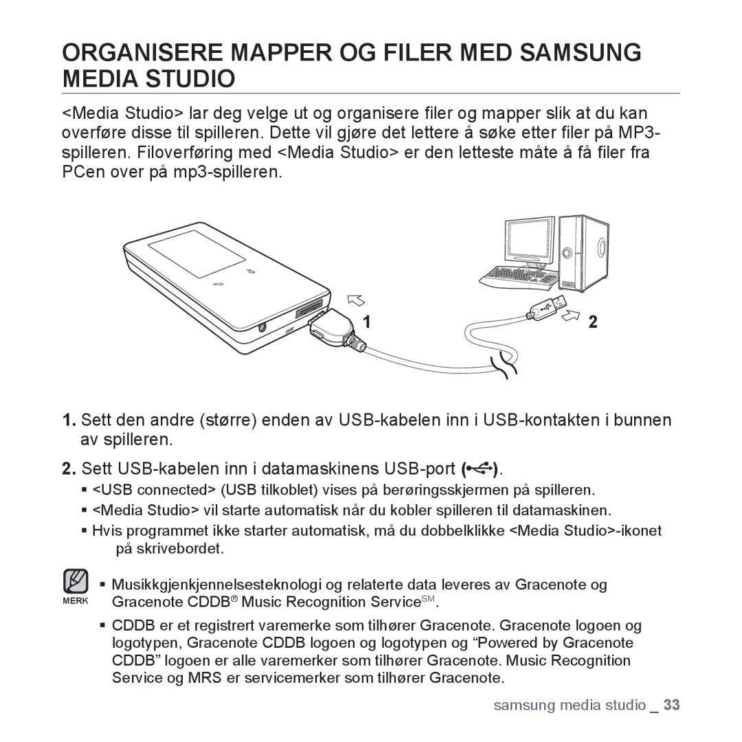 Samsung YP-S5JAB/XEE manual Organisere Mapper OG Filer MED Samsung Media Studio 