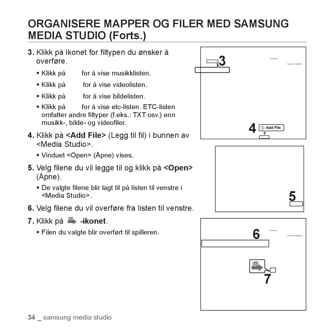 Samsung YP-S5JAB/XEE manual Organisere Mapper OG Filer MED Samsung Media Studio Forts 