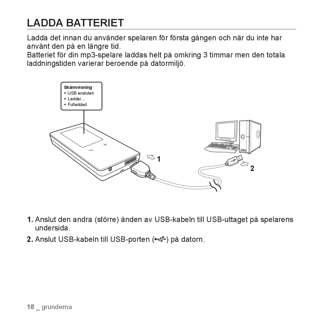 Samsung YP-S5JAB/XEE manual Ladda Batteriet 