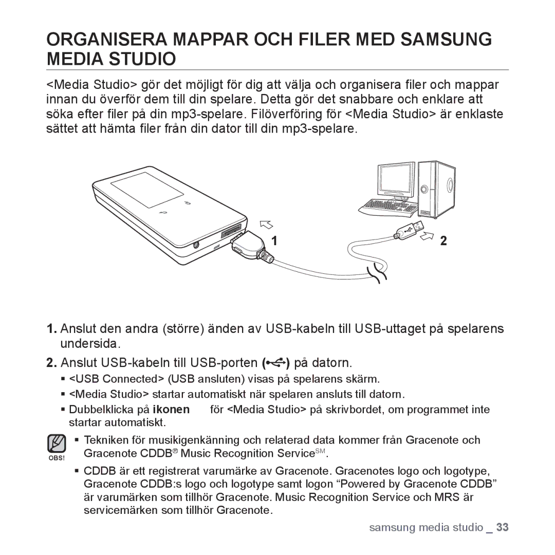 Samsung YP-S5JAB/XEE manual Organisera Mappar OCH Filer MED Samsung Media Studio 