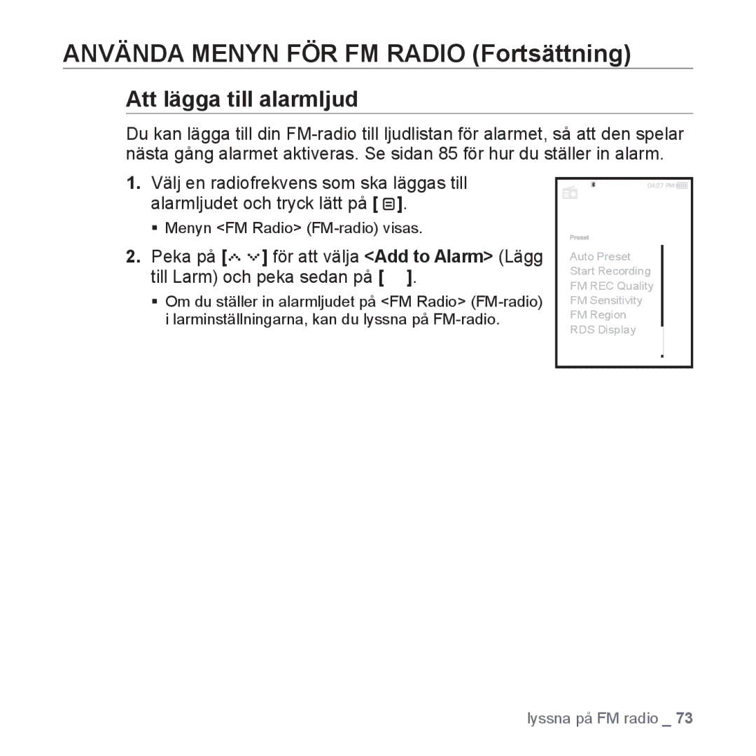 Samsung YP-S5JAB/XEE manual Att lägga till alarmljud 