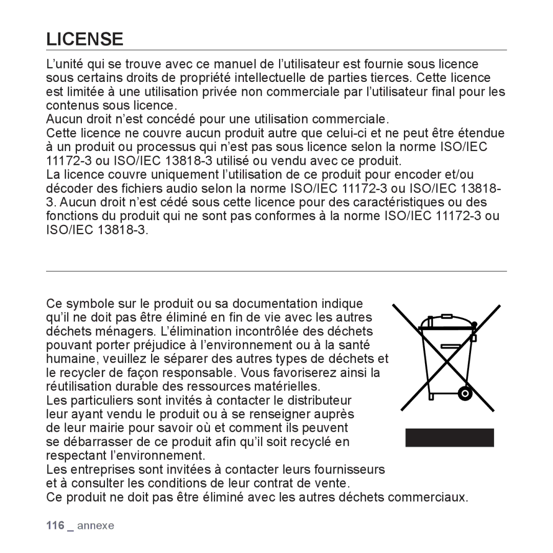 Samsung YP-S5JAB/XEF, YP-S5JQB/XEF, YP-S5JCW/XEF, YP-S5JCB/XEF manual License 