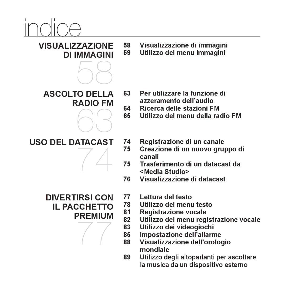 Samsung YP-S5JAW/XET, YP-S5JQW/XET manual Registrazione di un canale, Canali, Media Studio, Visualizzazione di datacast 