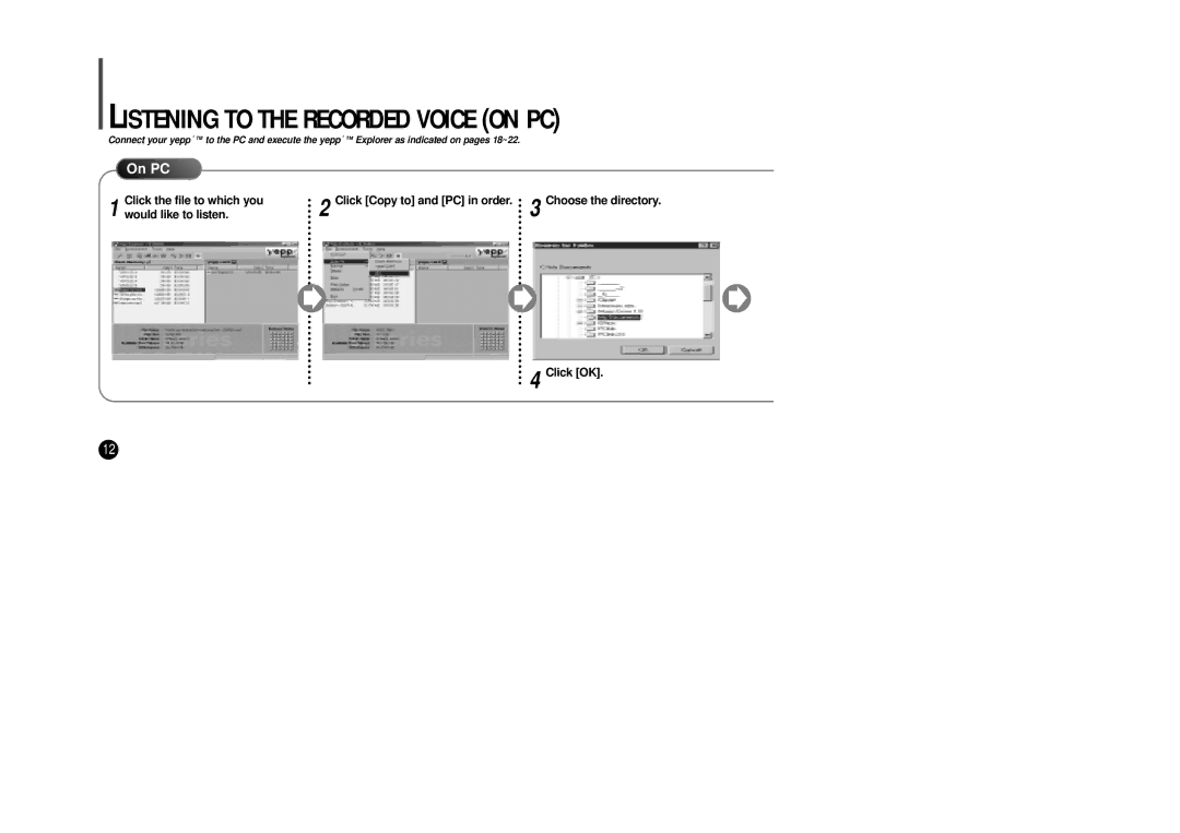 Samsung YP-SE64PS manual Listening to the Recorded Voice on PC, On PC 