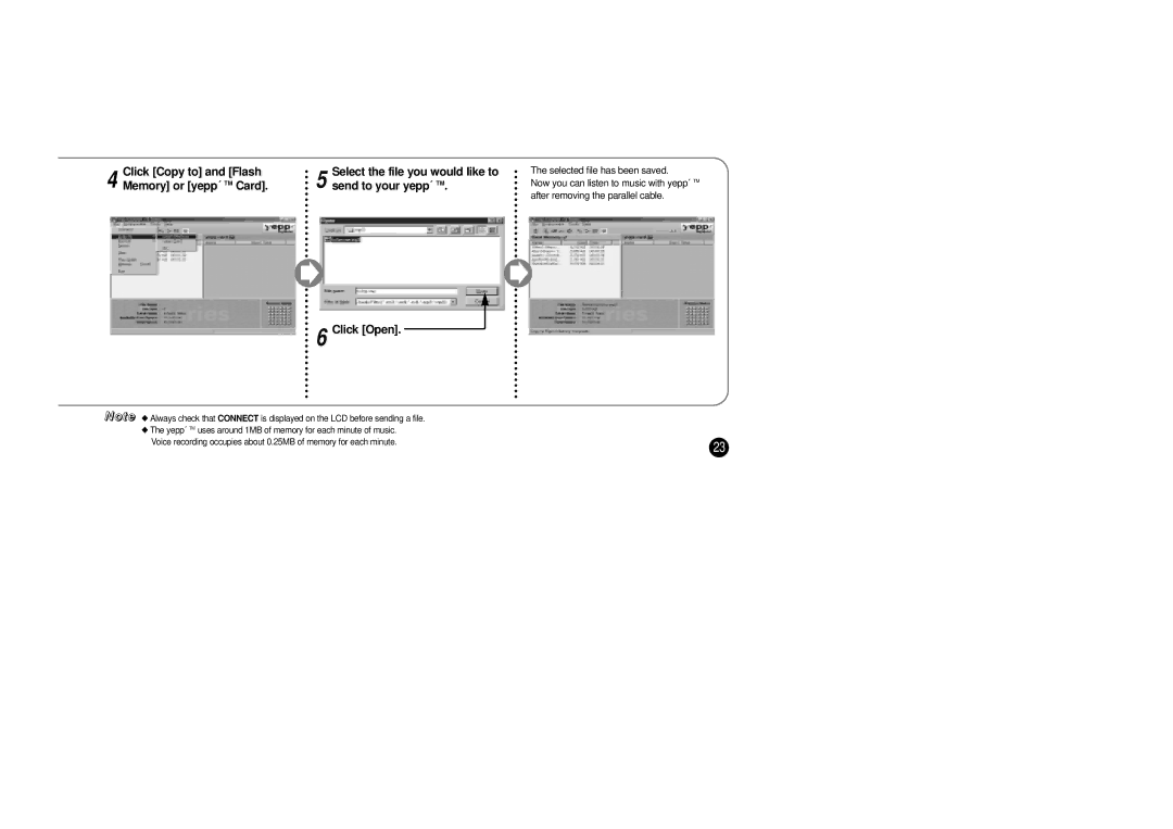 Samsung YP-SE64PS manual Select the file you would like to send to your yepp´ TM, Click Open 