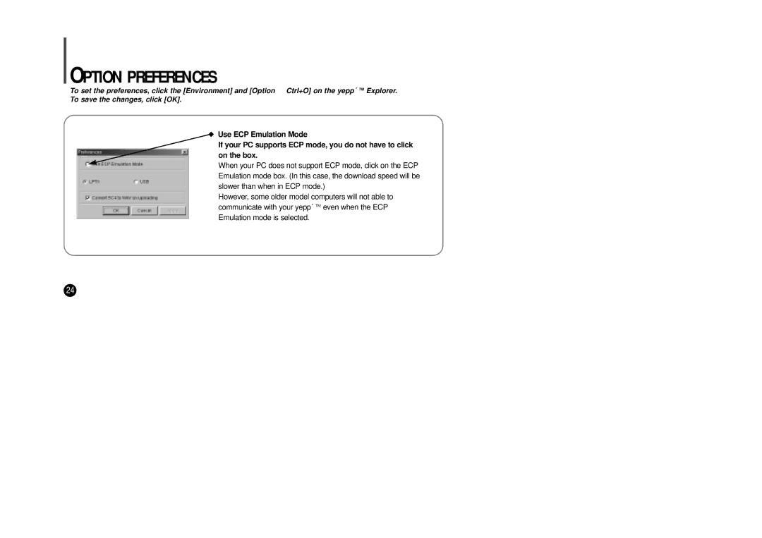 Samsung YP-SE64PS manual Option Preferences 