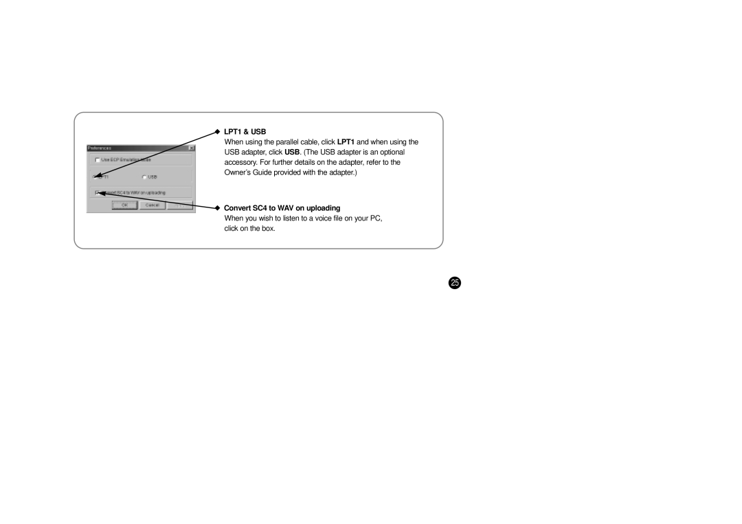 Samsung YP-SE64PS manual LPT1 & USB, Convert SC4 to WAV on uploading 