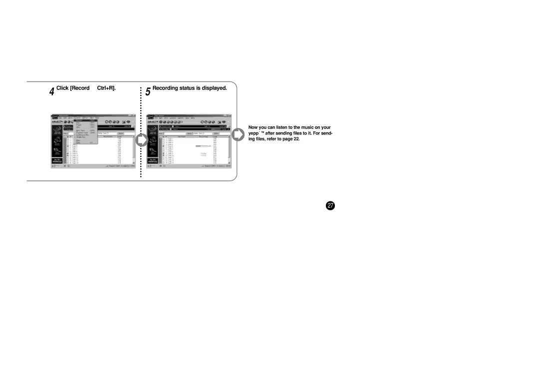 Samsung YP-SE64PS manual Click Record Ctrl+R, Recording status is displayed 