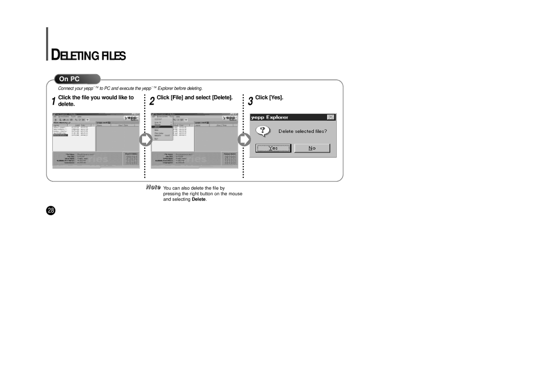 Samsung YP-SE64PS manual Deleting Files, Click Yes 