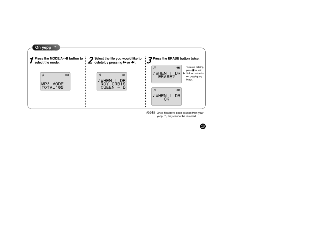 Samsung YP-SE64PS manual Press or wait 