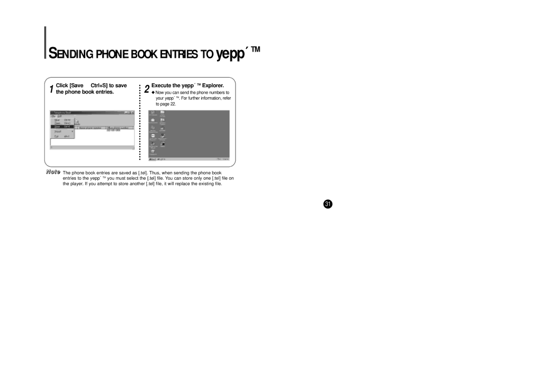 Samsung YP-SE64PS manual Sending Phone Book Entries to yepp´ TM 