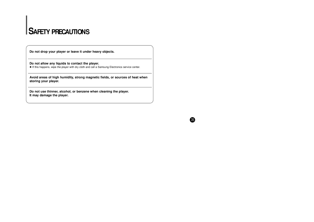 Samsung YP-SE64PS manual Safety Precautions 