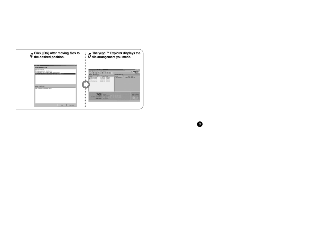 Samsung YP-SE64PS manual Click OK after moving files to, Desired position File arrangement you made 