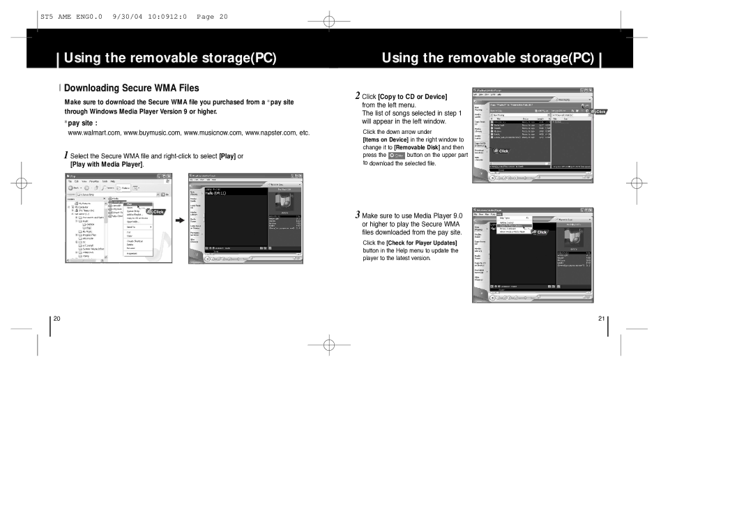 Samsung YP-ST5 manual Downloading Secure WMA Files 